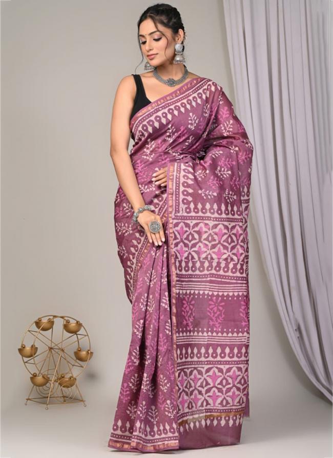 Chanderi Silk Pink Casual Wear Printed Saree